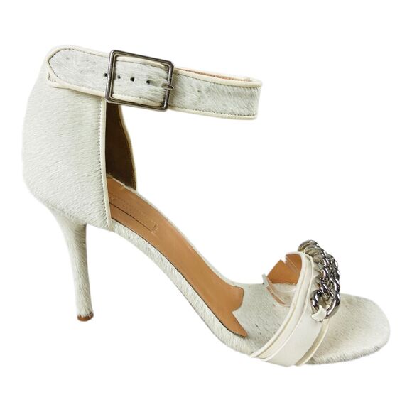 Celine Paris Pony Hair Chain Link Ankle Strap Stiletto Heels Sandals White EU 40 - Picture 1 of 9